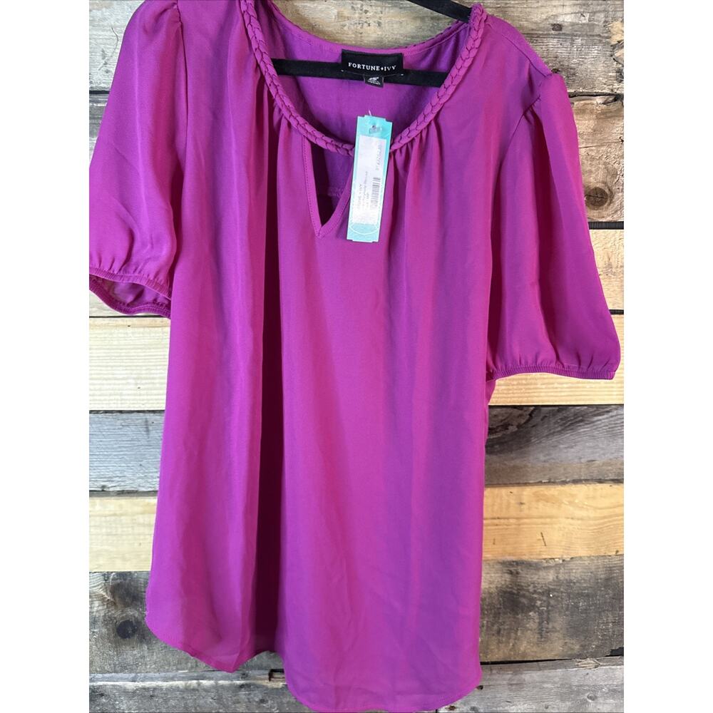 Fortune+Ivy Laurren Keyhole Blouse, Fuschia, MP